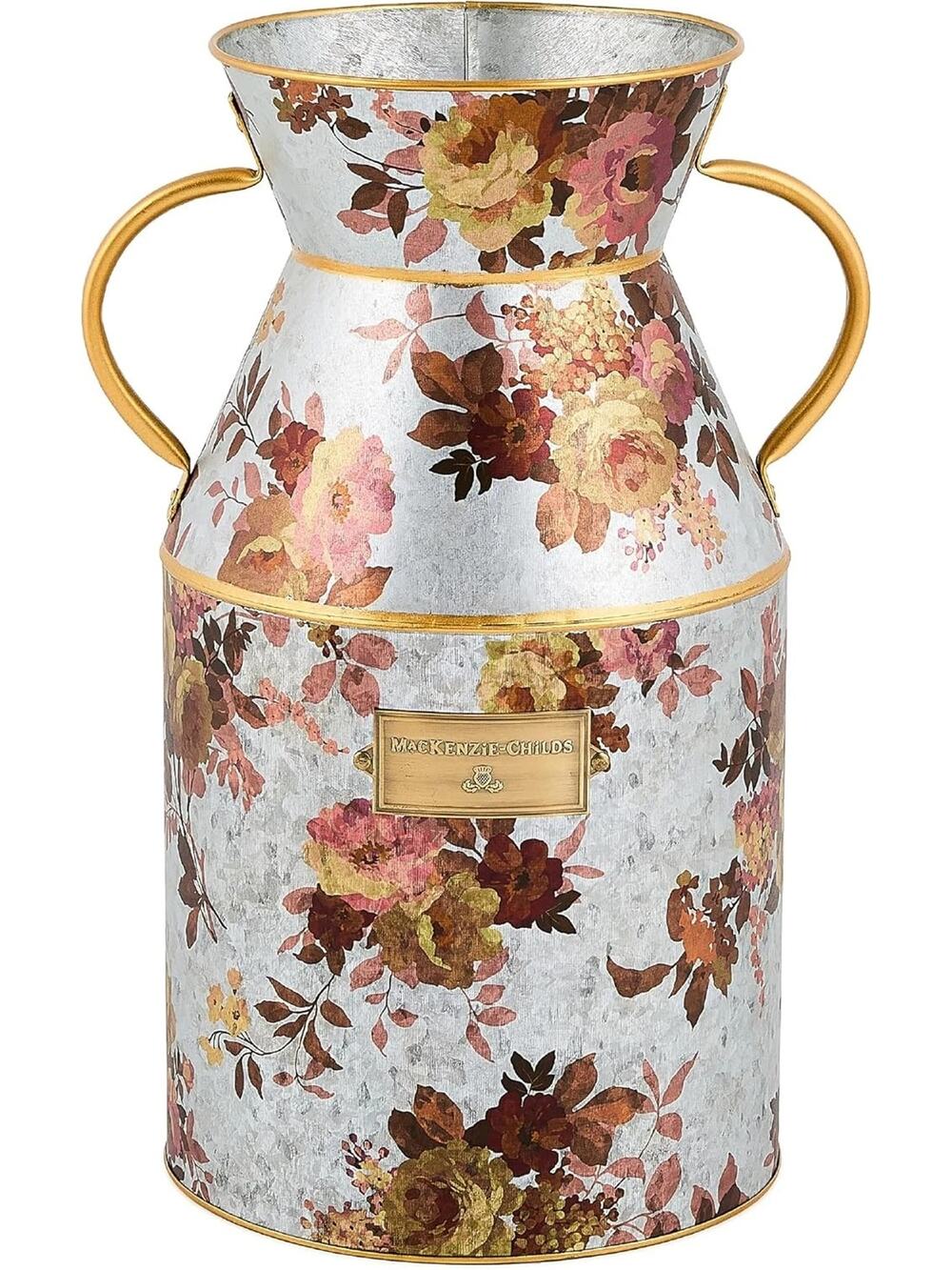 NEW Mackenzie Childs Wild Rose Galvanized Large Milk Can Vase In Original Box